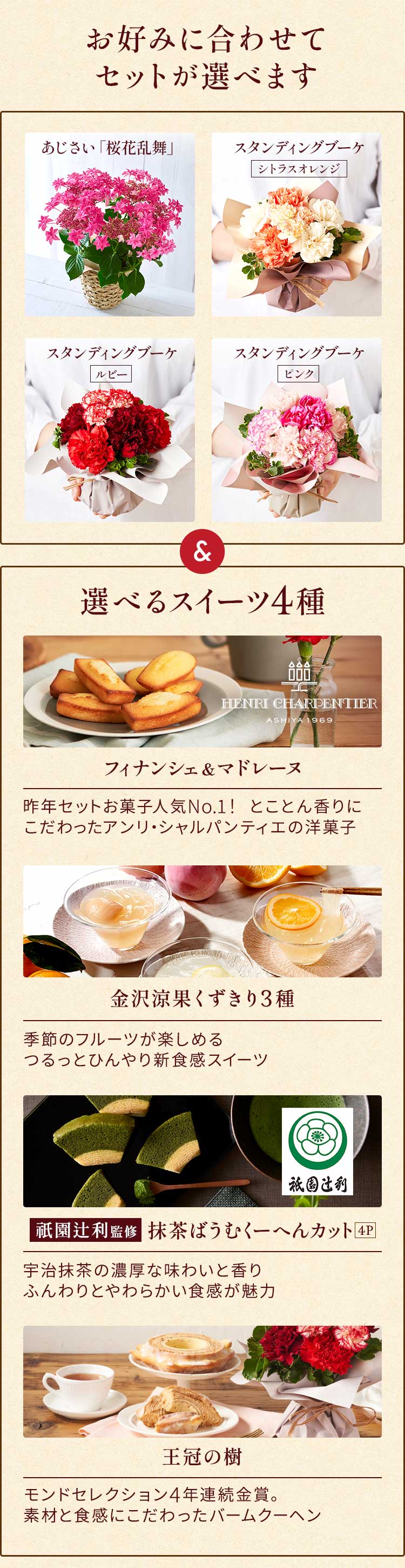 スタンディングブーケ シトラスオレンジ 選べるスイーツセット ｜ 2025