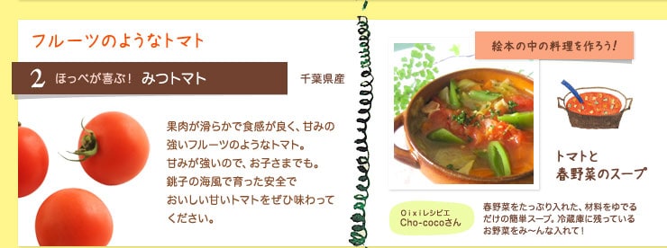 フルーツのようなトマト ほっぺが喜ぶ!みつトマト 千葉県産 トマトと春野菜のスープ