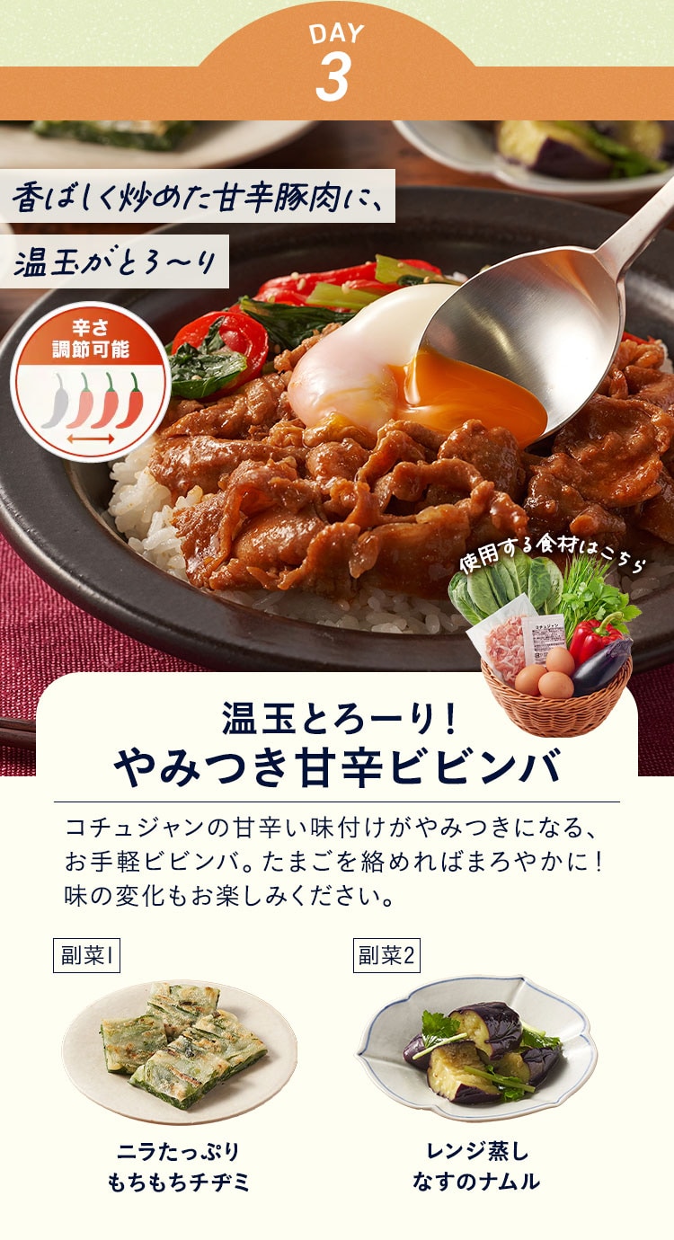 DAY3�A��؂́u�g���ς݃G�r�ŁI�܂�₩�G�r�`���v�B����1�ڂ́u�V���L�b�ƐH���������Ђ����̃`�a�~�v�B����2�ڂ́u�����W�����Ȃ��Ə����؂̖��X�a���v�B