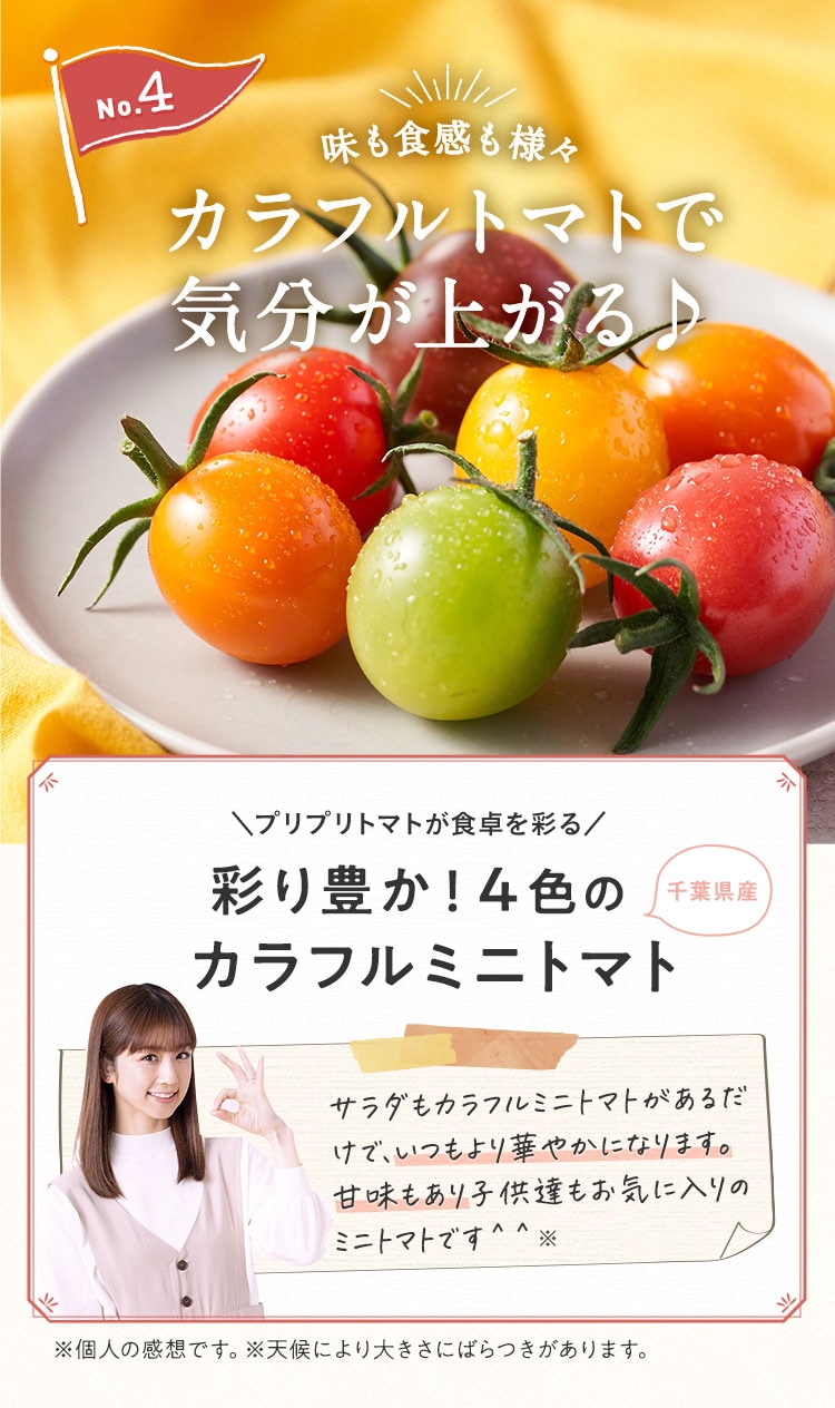 �ʂ�L���I4�F�̃J���t���~�j�g�}�g